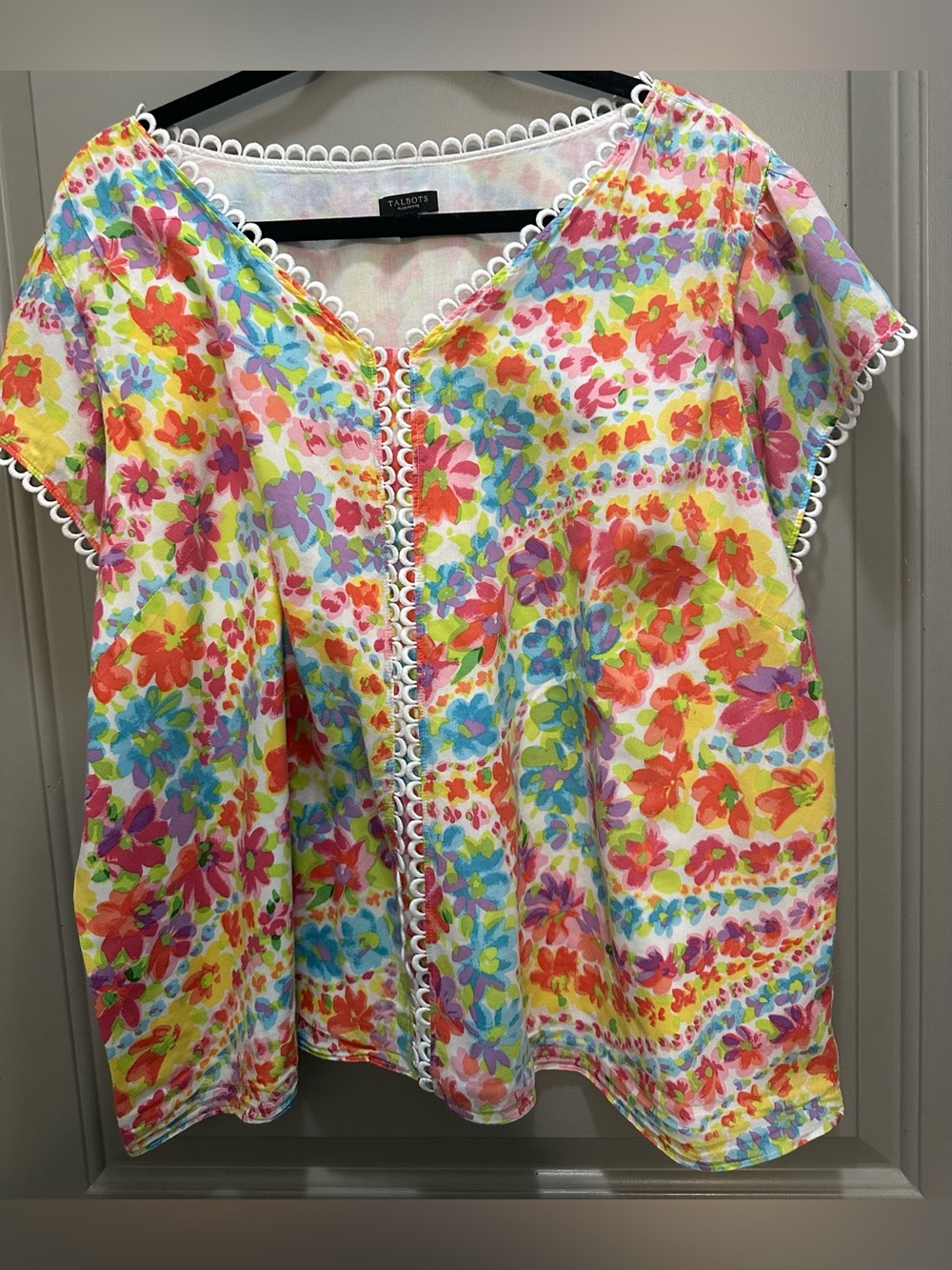 Talbots Size 3Xp Floral Cap Sleeve Cotton Blouse EUC